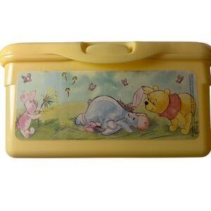 Vintage Huggies Baby Wipes Case Winnie the Pooh Piglet Eeyore Yellow Plastic